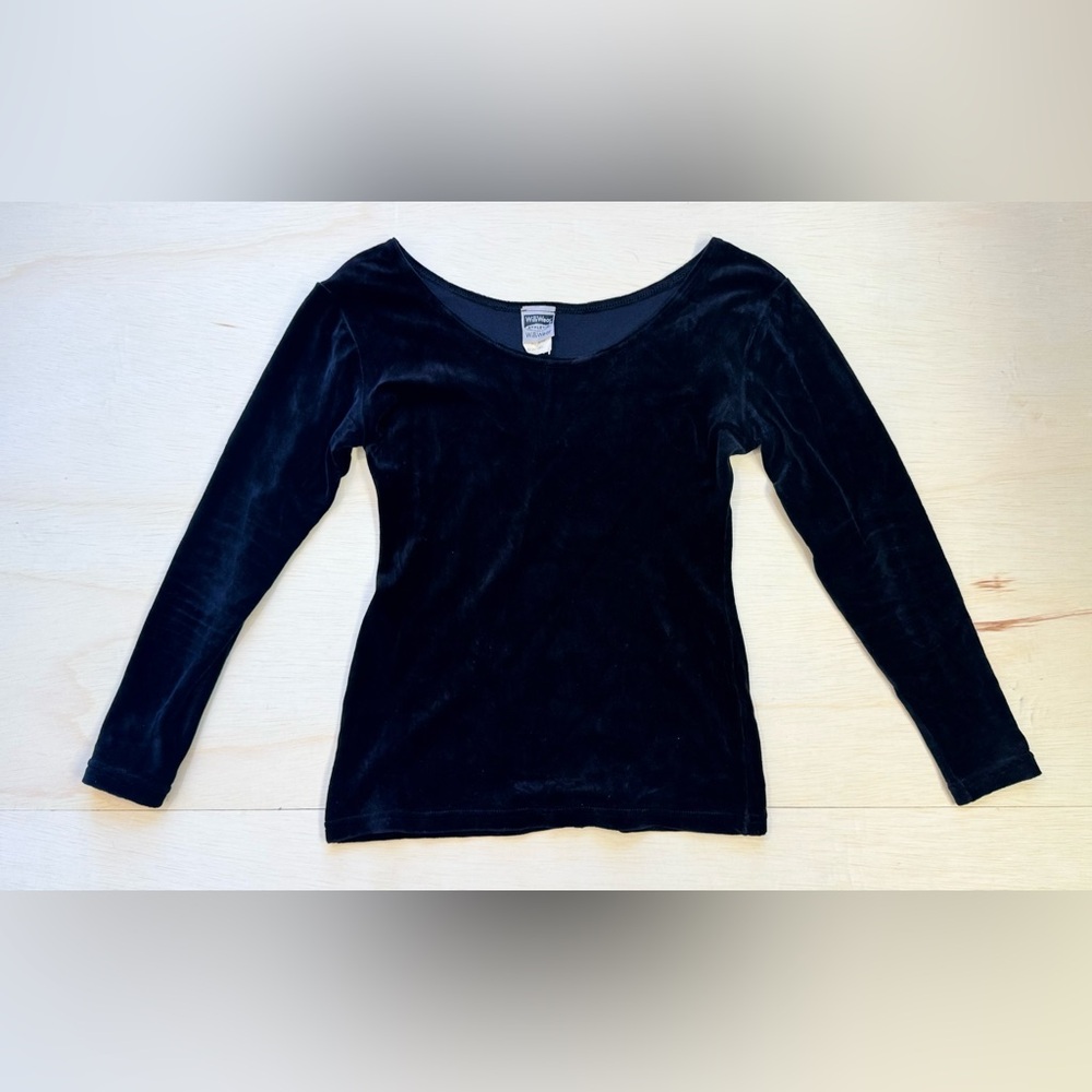 VTG WilliWear Athletic Velvet Scoop Neck Top | 80s 90s Goth Whimsigoth Black M